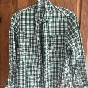 Abercrombie & Fitch White and Green Plaid Button-Down Shirt
